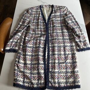 Vtg 80s 90s Colorful Artsy Julie Francis 100% Silk Open Front Blazer Jacket 14